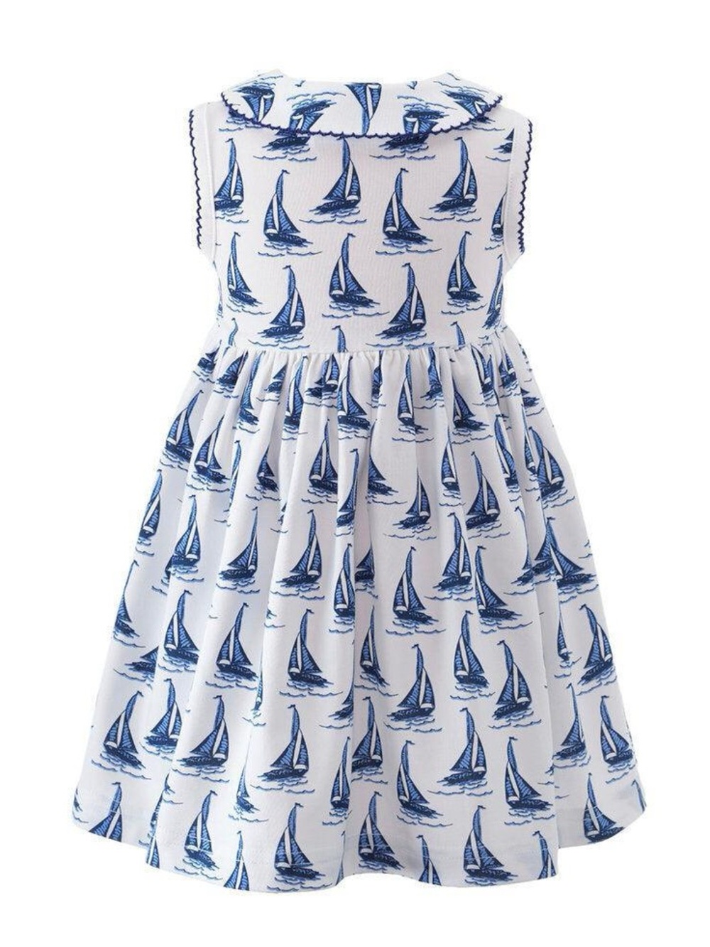 Nautical Sailboat Ruffle Collar Dress - White & Navy - Picture 2 of 5